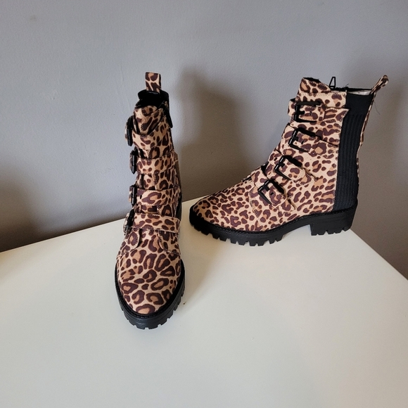 Design Lab Lord & Taylor Shoes - Design Lab Electra Leopard Print Buckle Strap Combat Boots, BNWT, Size 7